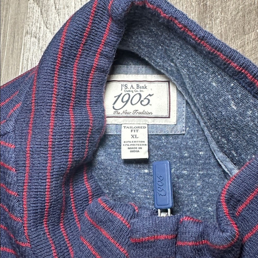 Jos. A. Bank 1905 Tailored Fit Navy and Red Striped Quarter Zip Pullover - XL - Picture 6 of 7